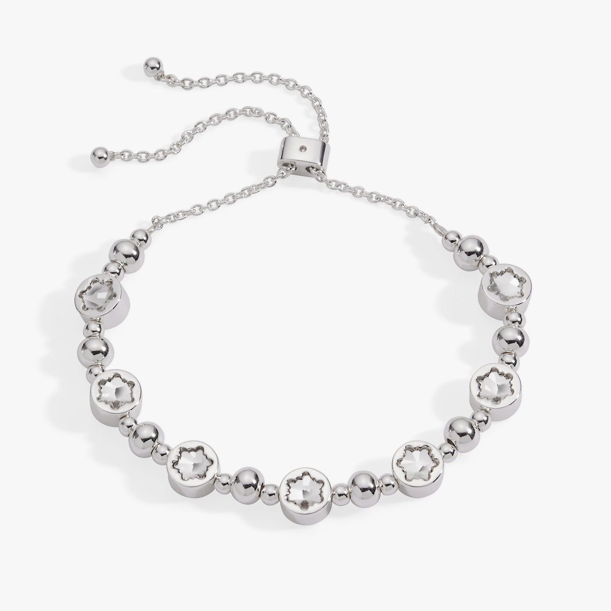 Snowflake Crystal Beaded Bolo Bracelet Silver | Alex and Ani