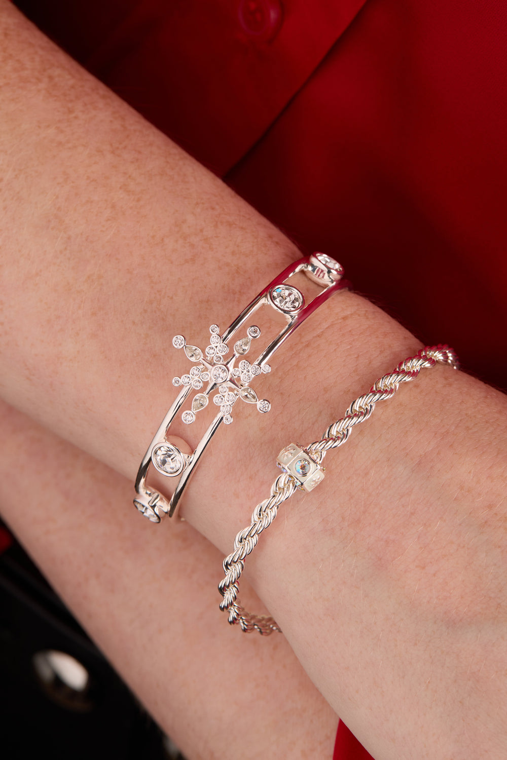 Crystal Snowflake Cuff Bracelet Silver | Alex and Ani