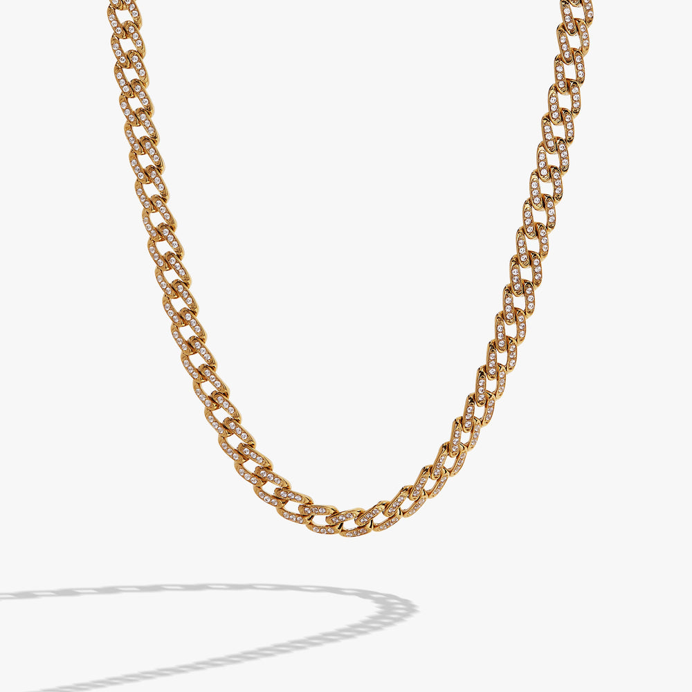 Crystal Pave Curb Chain Necklace Stainless Steel Gold | Alex and Ani