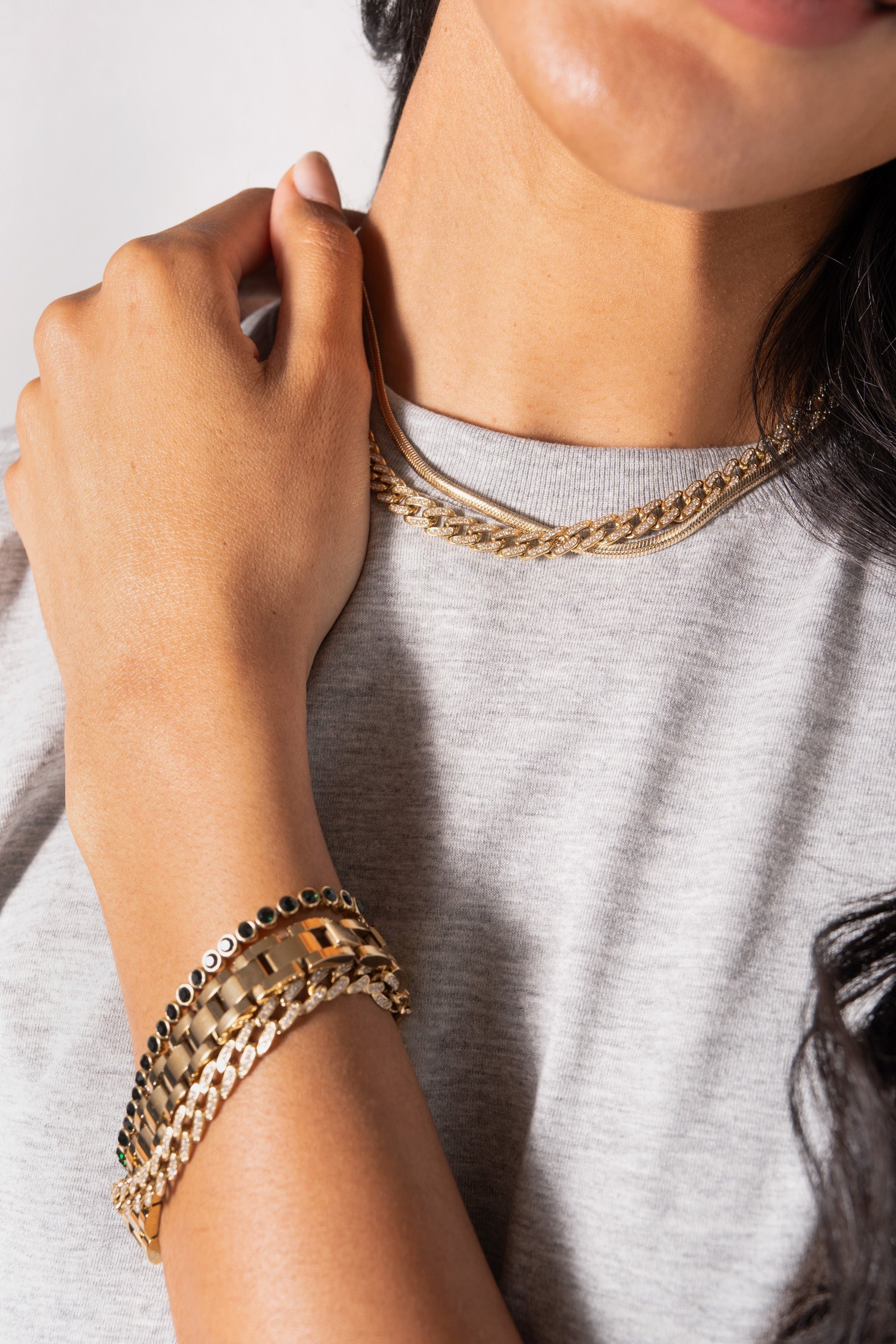 Crystal Pave Curb Chain Necklace Stainless Steel Gold | Alex and Ani