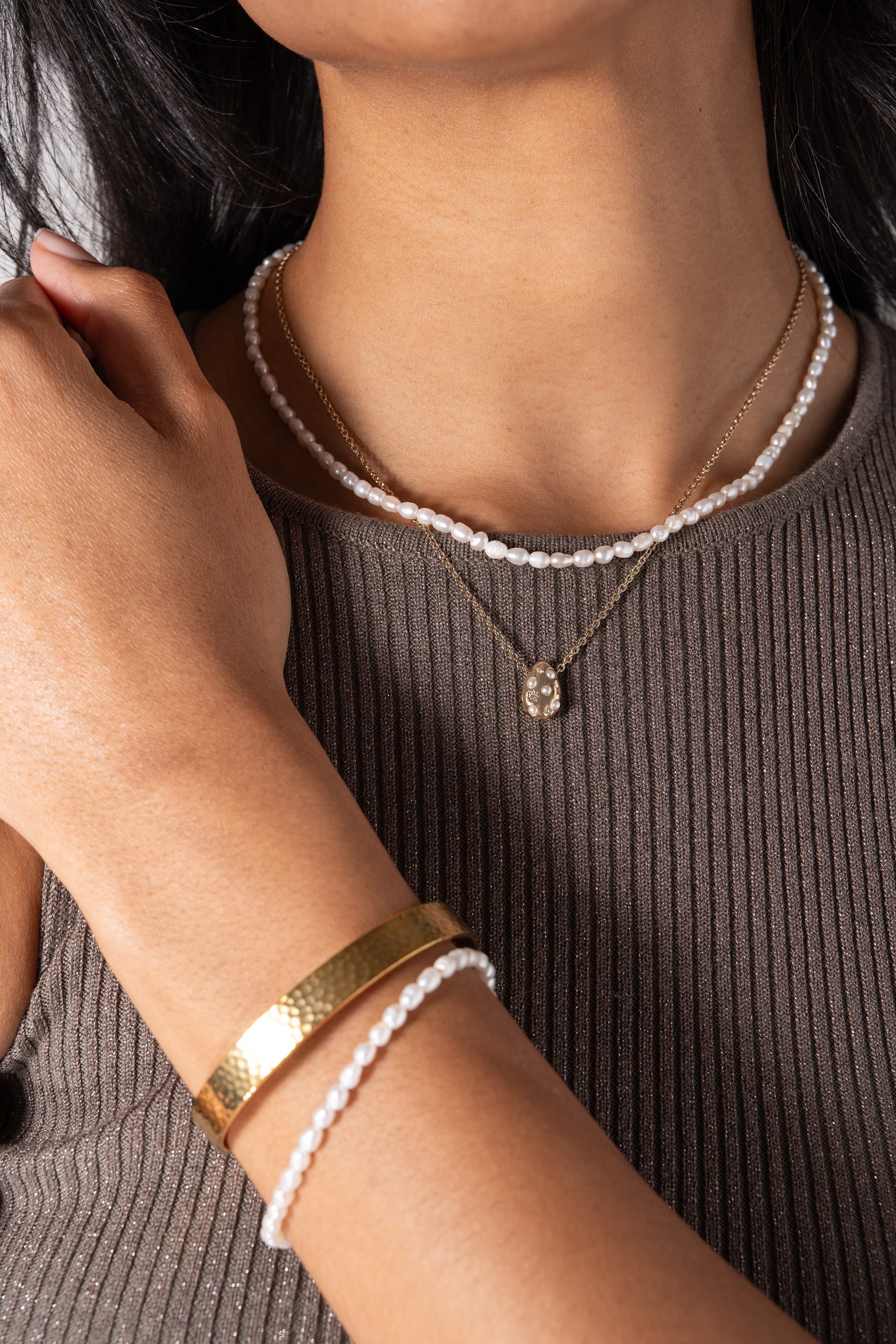 Pearl and Crystal Pendant Necklace Gold | Alex and Ani