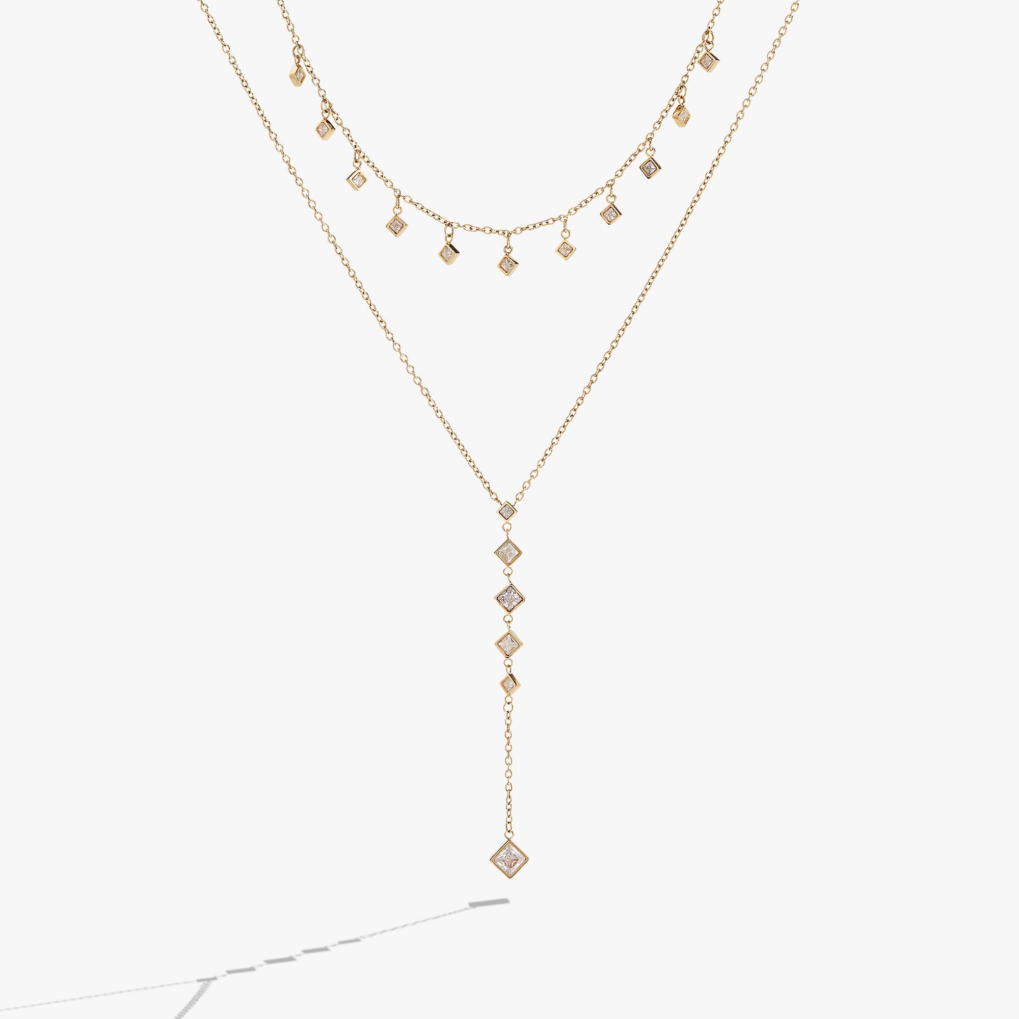 2 Row Princess Cut Adjustable Necklace Stainless Steel Gold | Alex and Ani