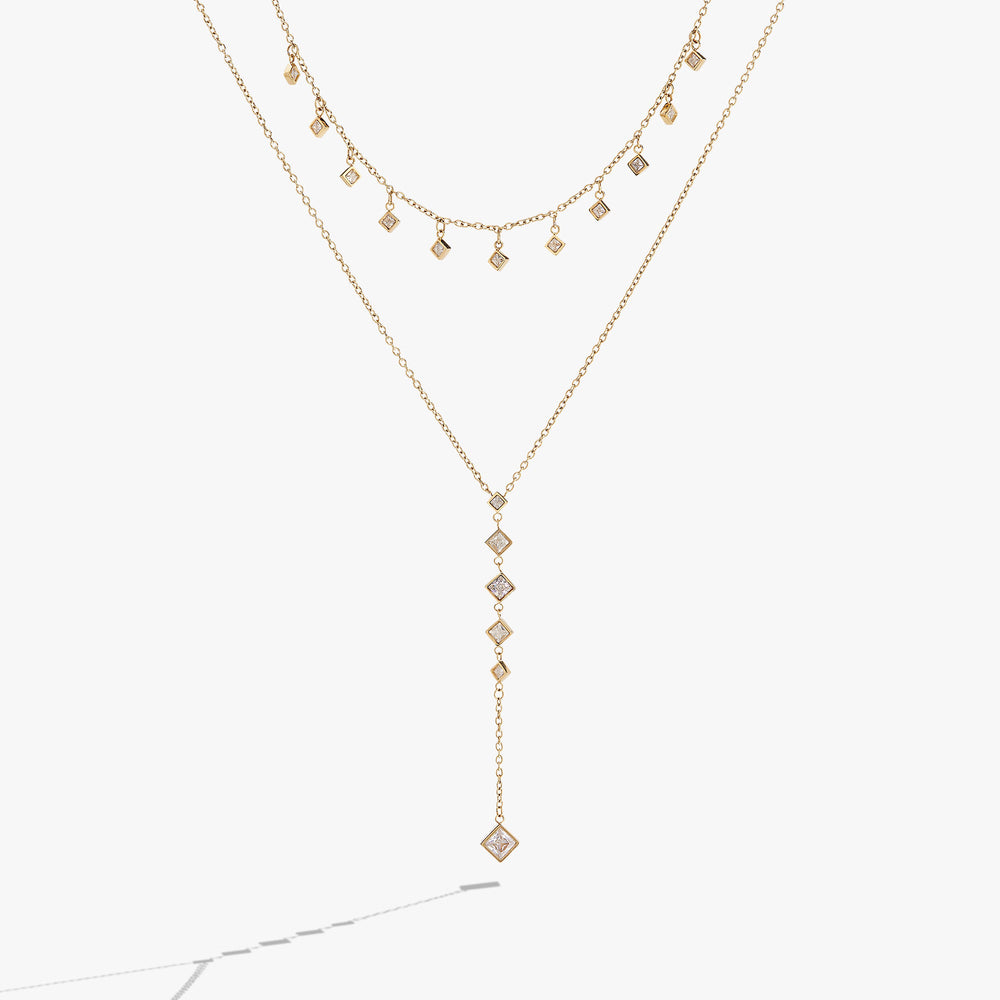2 Row Princess Cut Adjustable Necklace Stainless Steel Gold | Alex and Ani