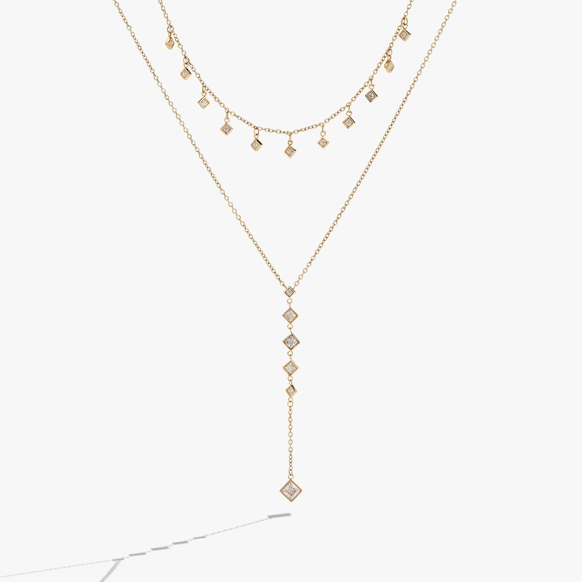 2 Row Princess Cut Adjustable Necklace Stainless Steel Gold | Alex and Ani
