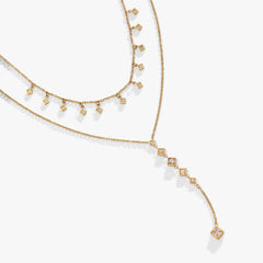 2 Row Princess Cut Adjustable Necklace Stainless Steel Gold | Alex and Ani
