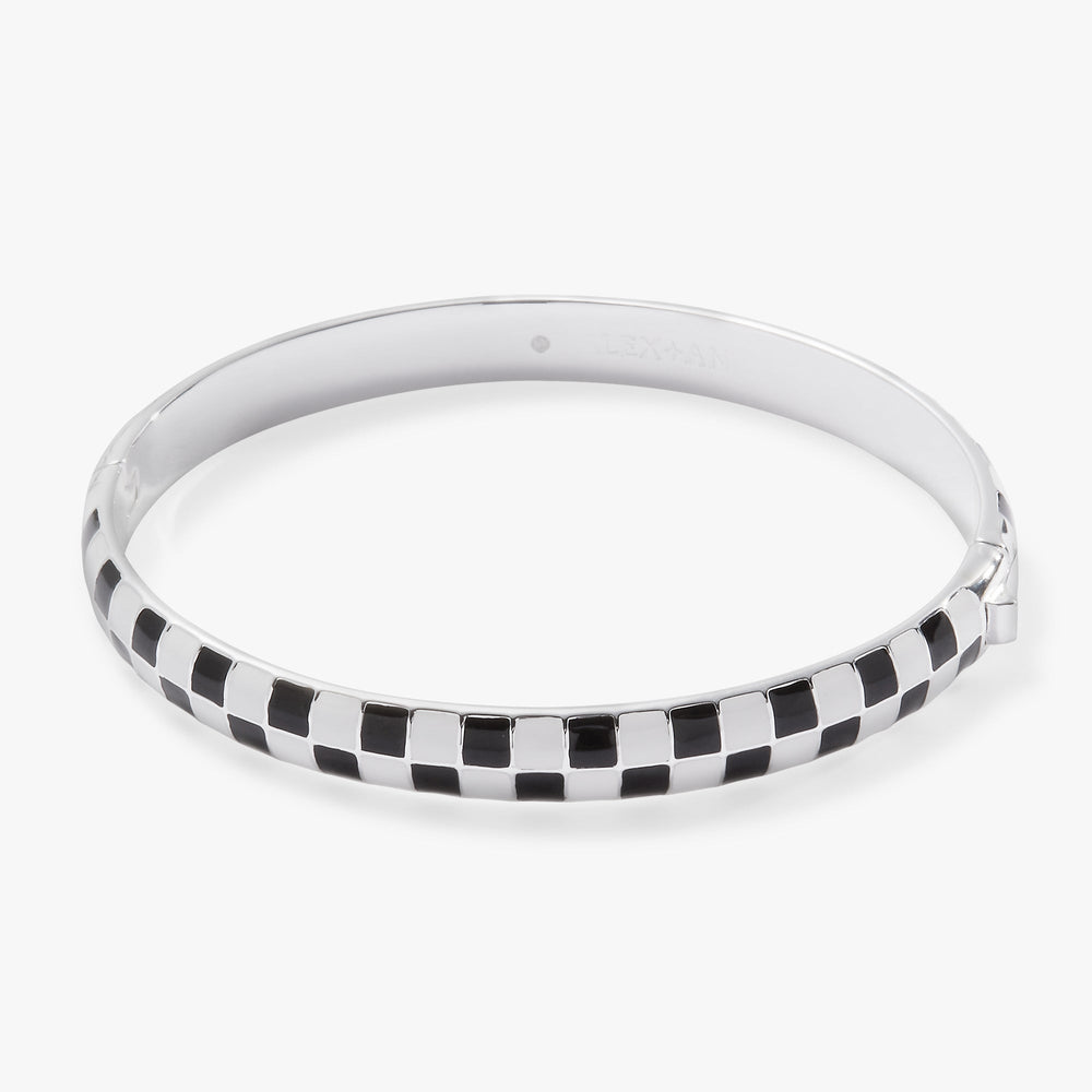Black & White Checker Hinge Bangle Silver | Alex and Ani
