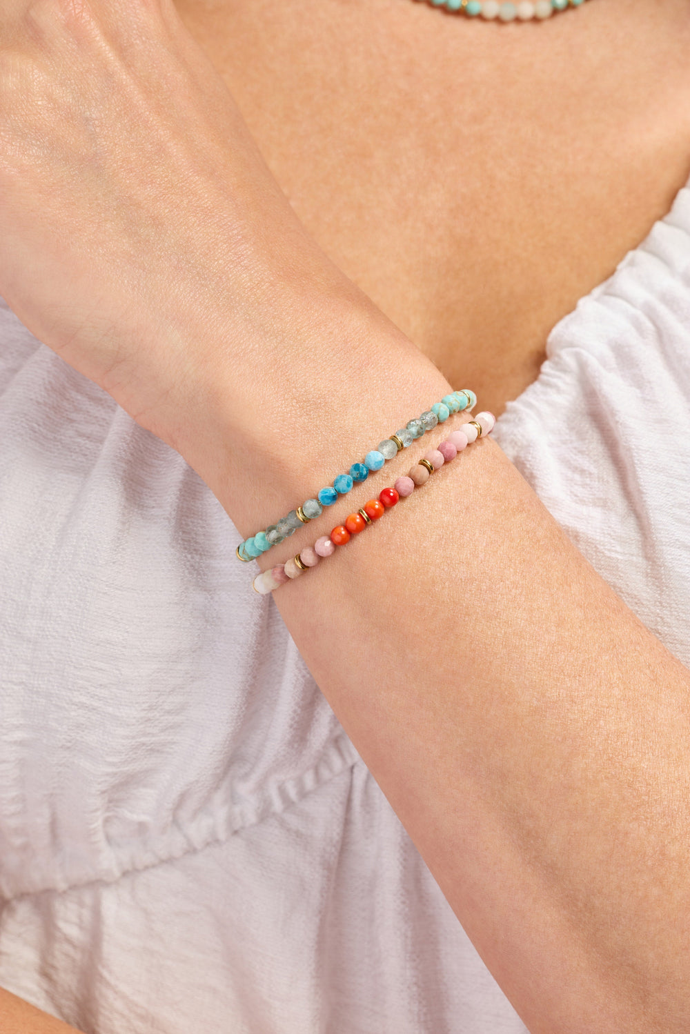 Turquoise Ombre Semi-Precious Beaded Bracelet Stainless Steel Gold | Alex and Ani