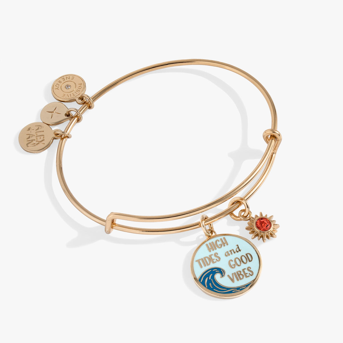 High Tides Good Vibes Charm Bangle Gold | Alex and Ani