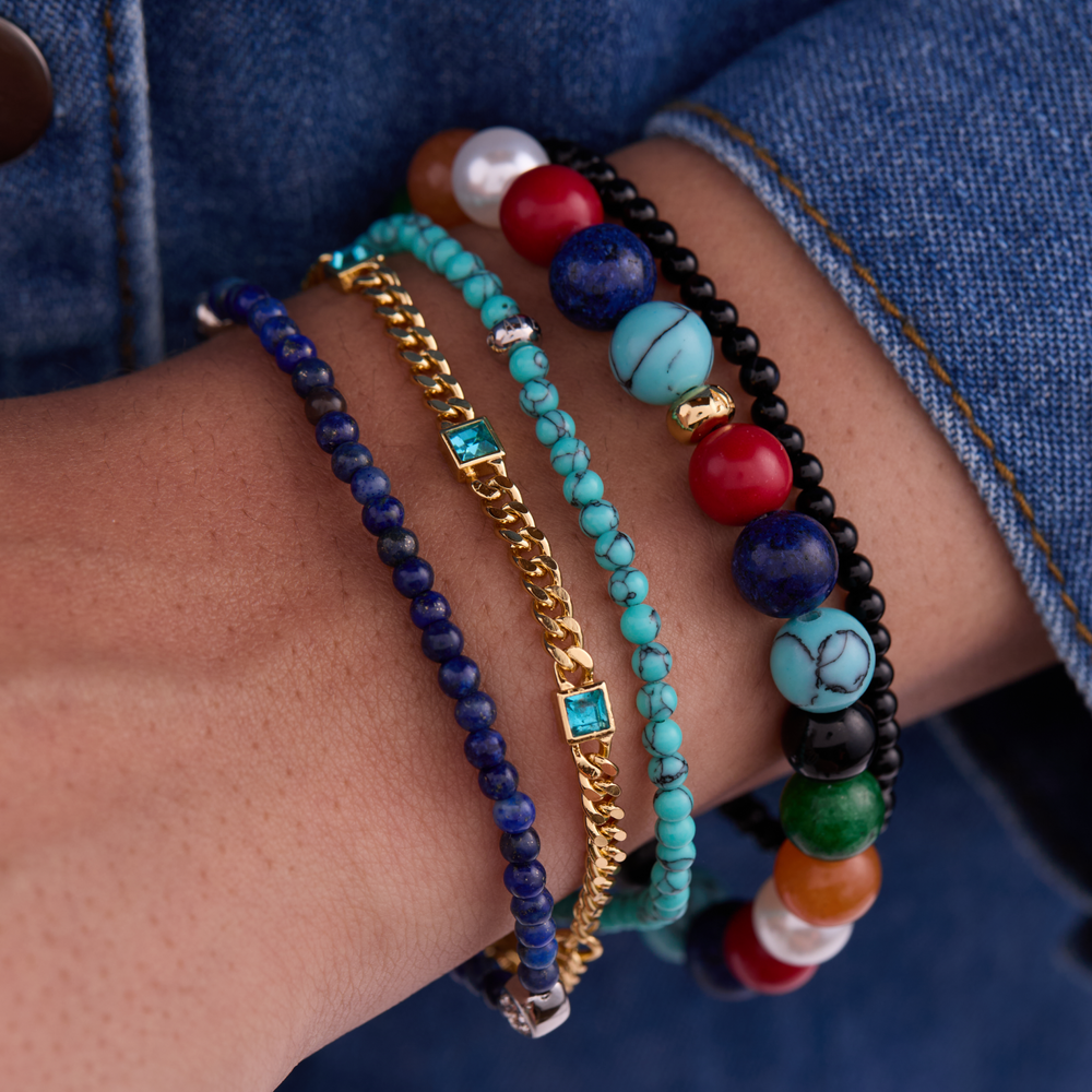 Lapis Evil Eye Mini Stretch Bracelet Stainless Steel Silver | Alex and Ani