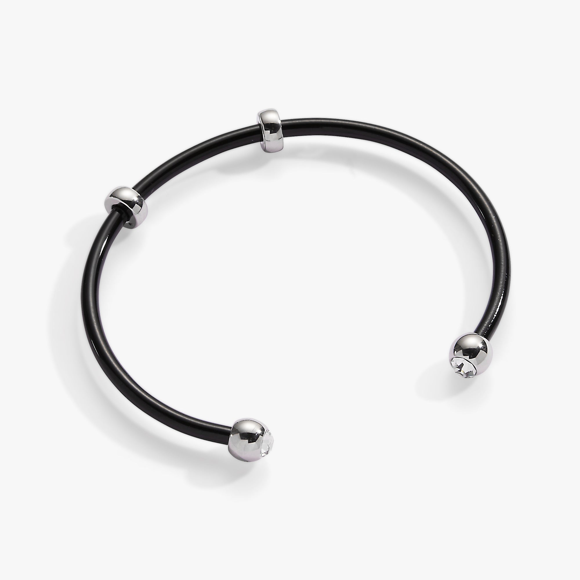 Bezel Stone Enamel Cuff, Black Stainless Steel Silver | Alex and Ani