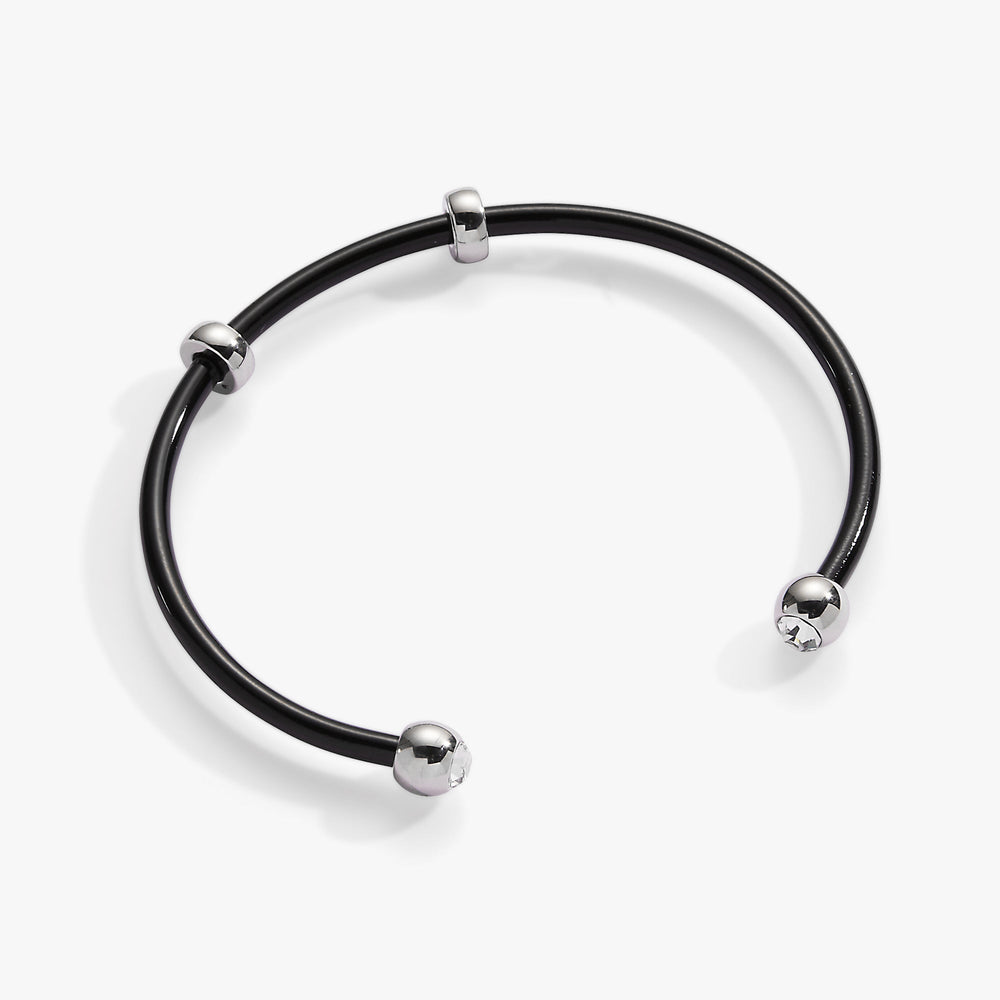Bezel Stone Enamel Cuff, Black Stainless Steel Silver | Alex and Ani