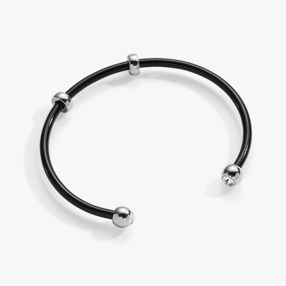 Bezel Stone Enamel Cuff, Black Stainless Steel Silver | Alex and Ani