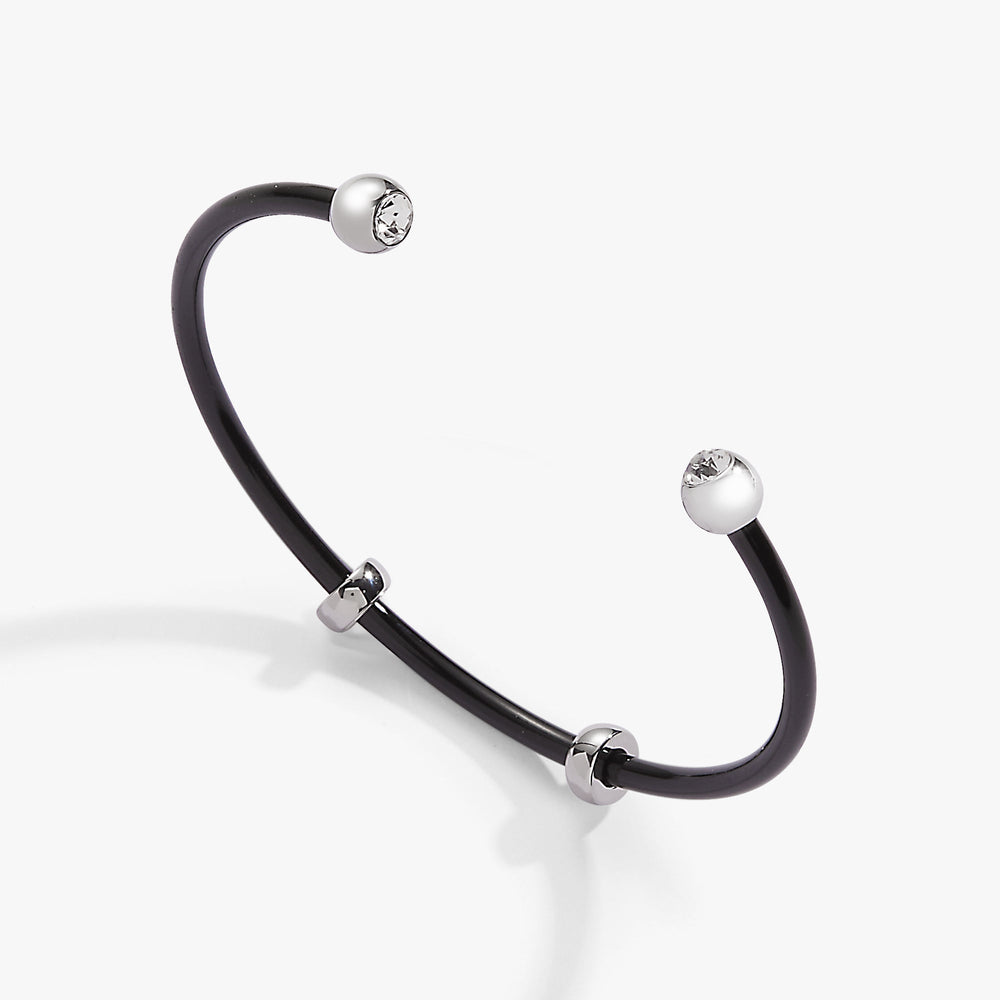 Bezel Stone Enamel Cuff, Black Stainless Steel Silver | Alex and Ani