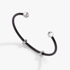 Bezel Stone Enamel Cuff, Black Stainless Steel Silver | Alex and Ani