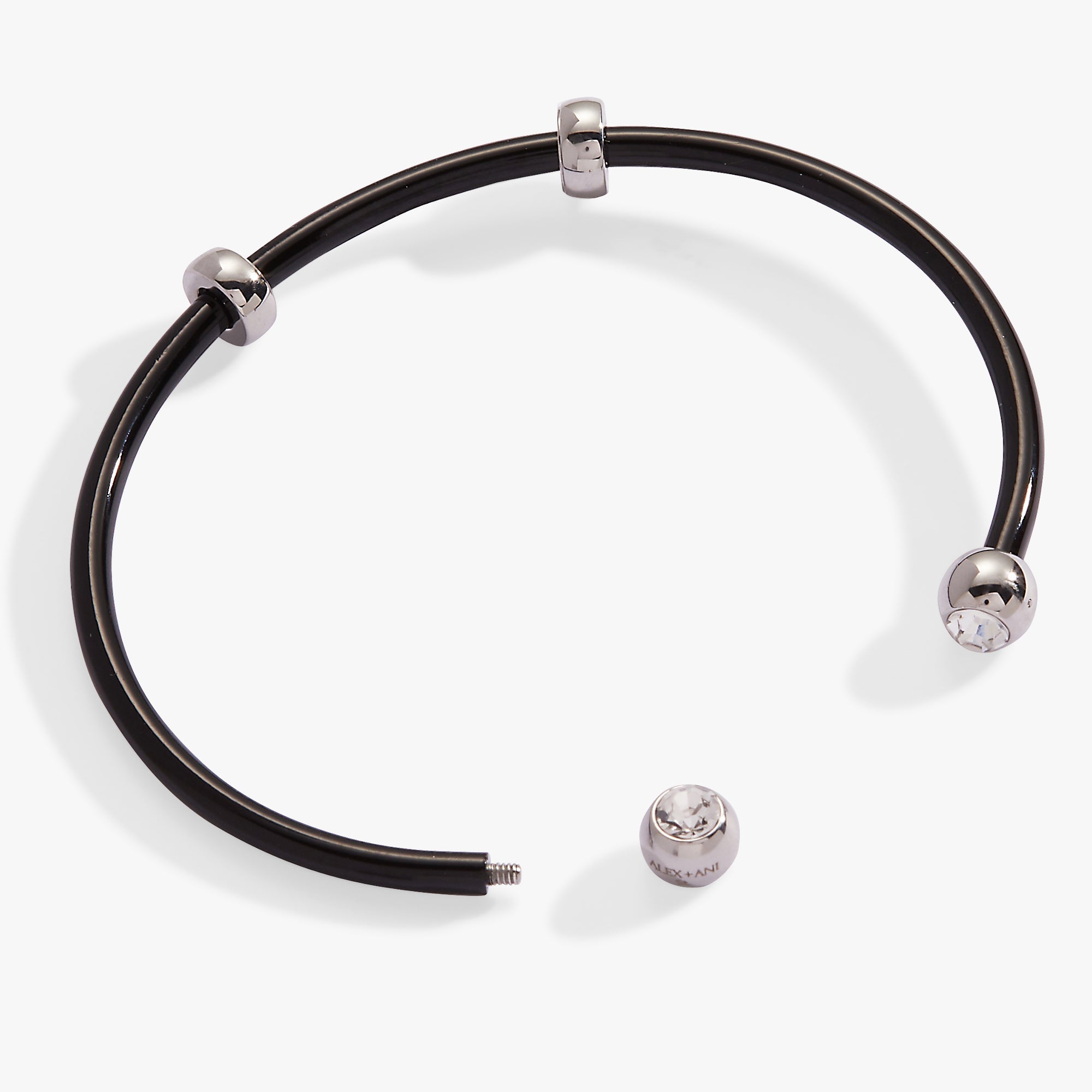 Bezel Stone Enamel Cuff, Black Stainless Steel Silver | Alex and Ani