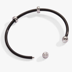 Bezel Stone Enamel Cuff, Black Stainless Steel Silver | Alex and Ani
