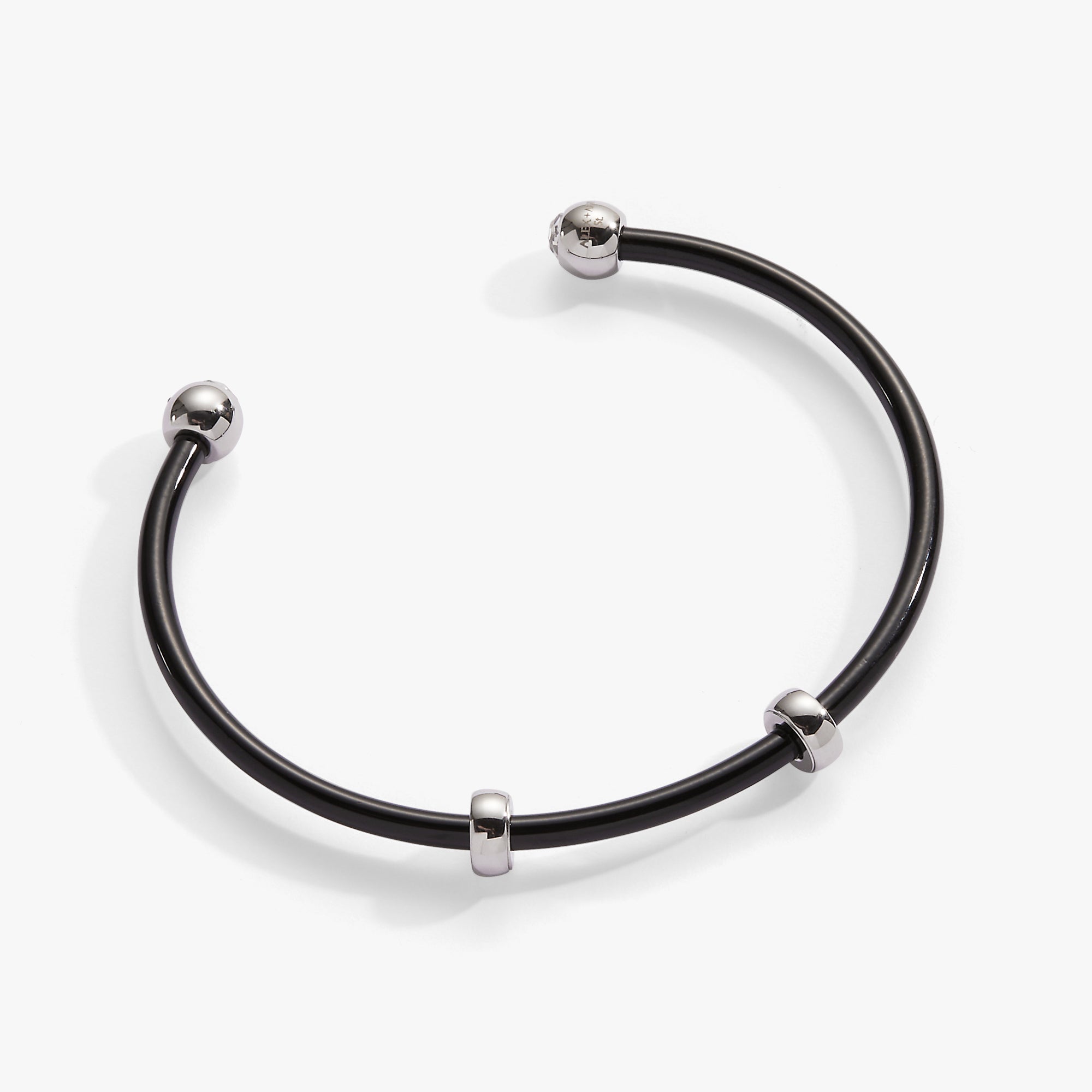 Bezel Stone Enamel Cuff, Black Stainless Steel Silver | Alex and Ani