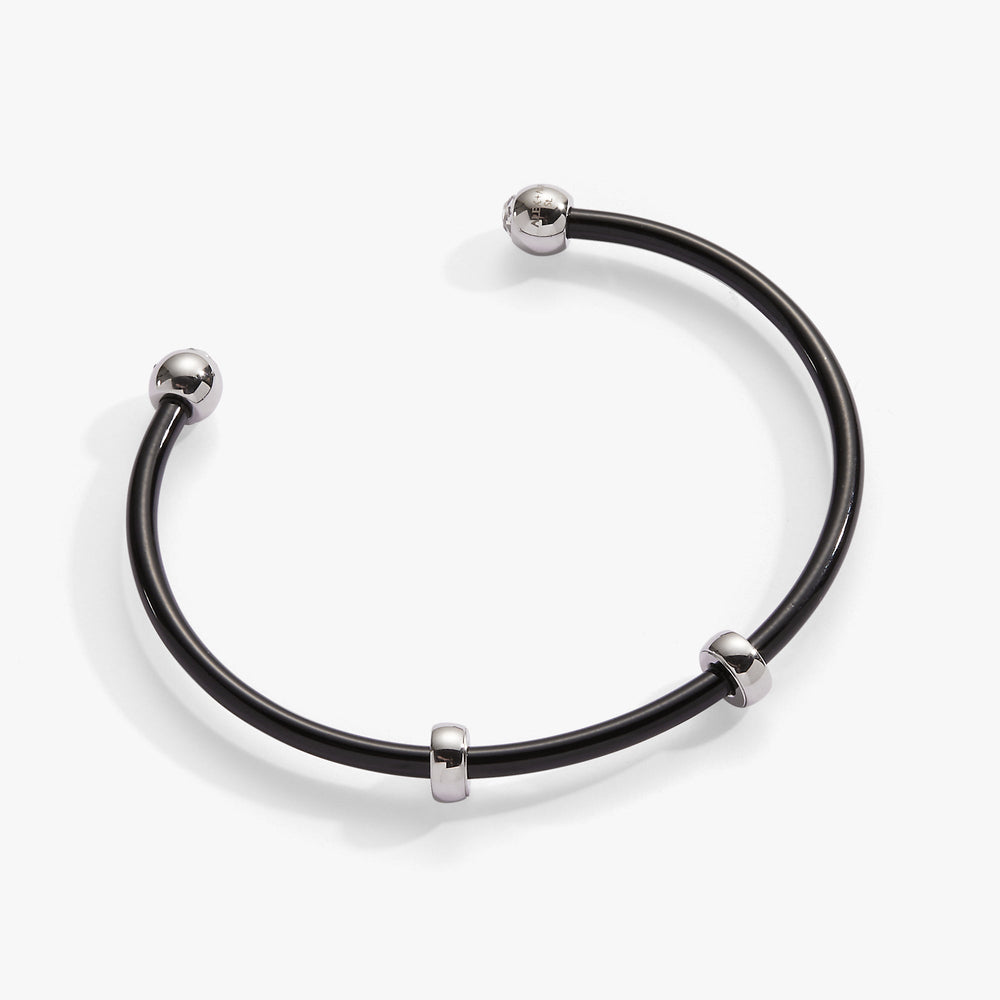 Bezel Stone Enamel Cuff, Black Stainless Steel Silver | Alex and Ani