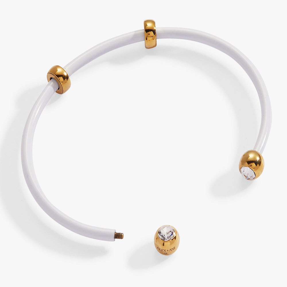 Bezel Stone Enamel Cuff, White Stainless Steel Gold | Alex and Ani